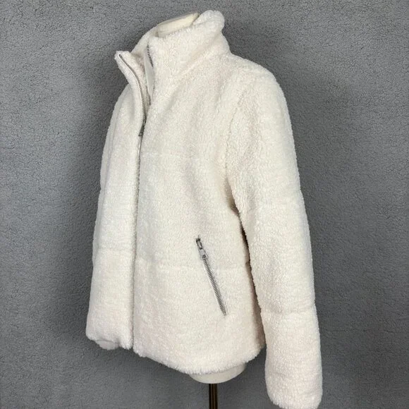 Levis Women's Stand Collar Sherpa Puffer Jacket Zip Up Pockets XL Cream NWT's. - Picture 4 of 8